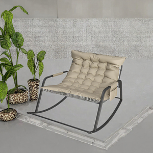Fauteuil à bascule moderne en tissu avec structure métallique, coussin matelassé et poche latérale – Siège de relaxation pour chambre et salon - Product Image 3