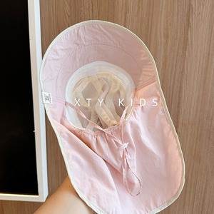 Sombrero de Sol para Bebés y Niños, con Protección para el Cuello, Diseño de Oso, Combinación de Colores, Ala Ancha, Botones, 100% Algodón Transpirable, Rayas Veraniegas - Product Image 4