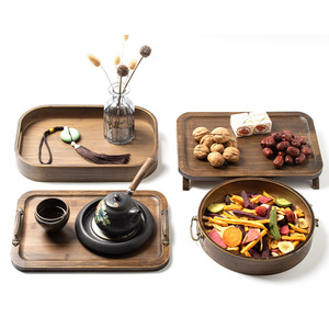 Bamboo Tray Rectangular Walnut Wood Color With Handle For Tea Serving Food Storage - Product Image 3