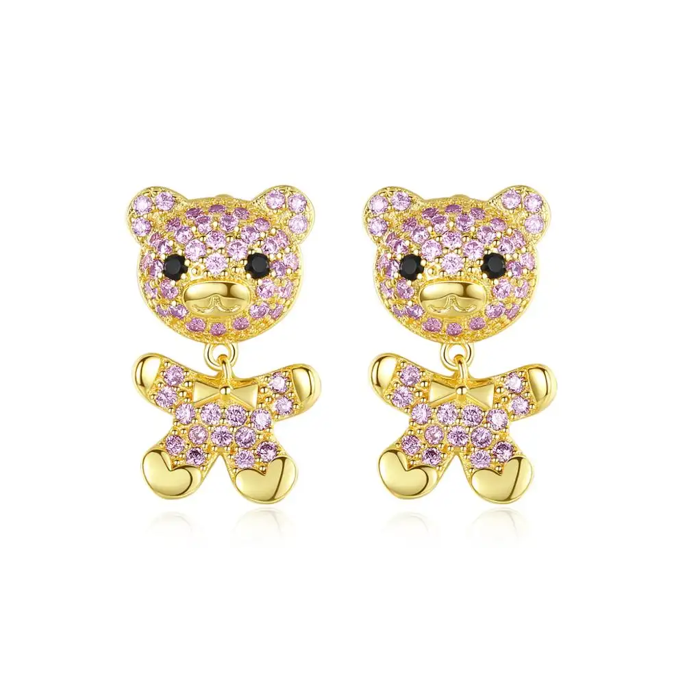 LUOTEE Animal Gold Plated Micro Lnlay Cubic Zirconia Earrings for Cute Girl Gift Wholesale Christmas Gift Stud Bear Earrings