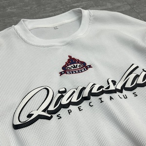 Luxury Patchwork Oversized T-<b>shirt</b> <b>Waffle</b> Embroidered Thermal <b>Shirt</b> Manufacturer Designer Boxy Puff Print Long Sleeve T <b>Shirt</b> - Product Image 3