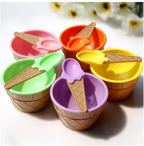 Paquete de 12 niños helado tazón cuchara conjunto seguro Durable de plástico Color caramelo encantador postre tazón Yougurt taza de hielo crema de herramientas de verano