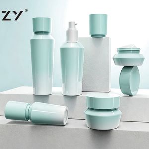 ชุดบรรจุภัณฑ์เครื่องสำอางแก้วไล่เฉดสีม่วงน้ำเงินสุดหรู ขวดและกระปุกบรรจุภัณฑ์สำหรับผลิตภัณฑ์บำรุงผิวแบบเปล่า พร้อมฝาสีโรสโกลด์ สำหรับโลชั่น เซรั่ม และครีม - Product Image 3