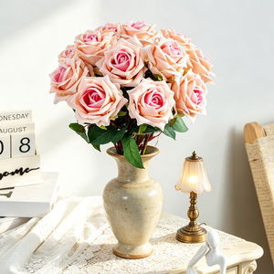Fiori Artificiali con Stelo in Velluto, Rose <span class=keywords><strong>Rosa</strong></span> Finte per Bouquet da Matrimonio e Decorazione Casa - Product Image 5