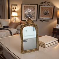 Miroir de table vintage en résine dorée de style rétro européen, miroir arqué, cadeau, miroir de princesse, usage quotidien