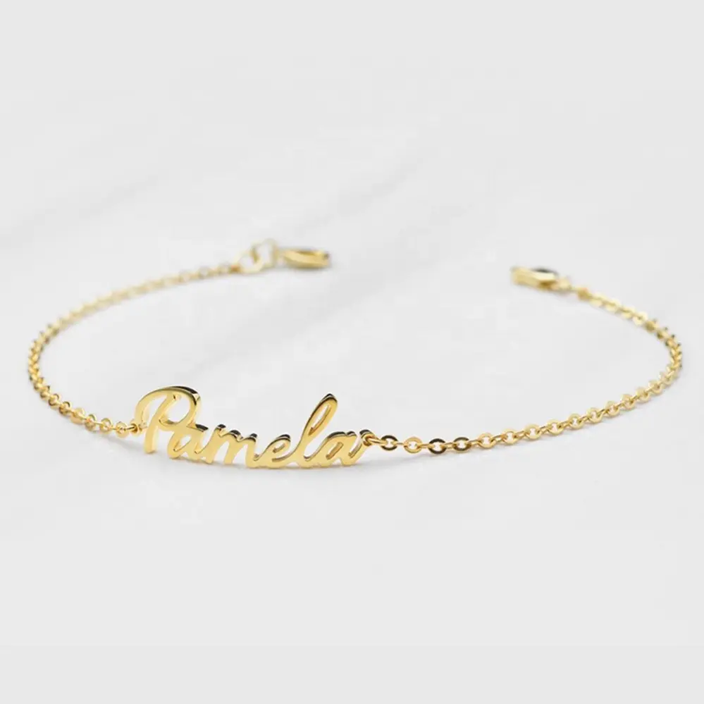 Customized Name Bracelet Personalized Gold Charm Bracelet 2021 Stainless Steel Custom Name Brand Jewelry Couple Bracelet