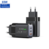 Chargeur GaN 65W en gros, triple port PD3.0 QC3.0, 2 ports USB-C, charge rapide, prise EU, certifié CE pour smartphone, ordinateur portable, tablette