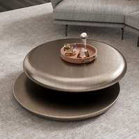 Ensemble de table basse ronde en acier inoxydable brossé, style minimaliste moderne, pour l'intérieur, salon, meubles élégants, design italien unique