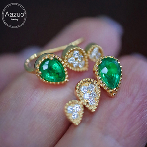Aazuo, joyería fina de 18K, oro amarillo macizo, esmeralda Natural, diamantes reales, encantadores pendientes con gancho, regalo para damas, uso diario, moda - Product Image 1