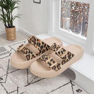 Women's Summer <b>Leopard</b> <b>Print</b> Double Buckle Slides Soft Fashionable Open Toe for <b>Slippers</b> EVA Insole Comfortable for Home Outdoor - Product Image 3