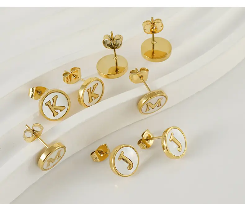 HP 26 English letter stud earrings shell 18k gold plated jewelry waterproof earing stainless steel custom earrings