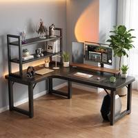 Bureau de jeu professionnel en forme de L avec étagère de rangement extensible à 3 niveaux pour le bureau à domicile et l'e-sport