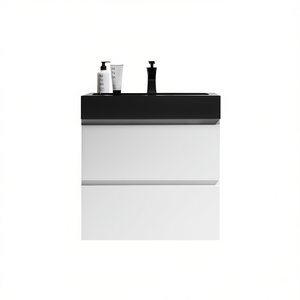 Meuble-lavabo de salle de bain moderne 24 pouces, design mural flottant, grand rangement, vasque monobloc noire - Product Image 1