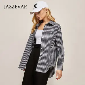 Camisa de manga longa listrada, camisa vertical e solta feminina estilo ins, preto e branco, moda outono 2022