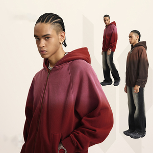 ผู้ผลิตเสื้อผ้า H5426 เสื้อฮู้ดซิปแบบมีซับในผ้าฟลีซผสมฝ้าย 370 กรัม ล้างสีแบบแอซิดวอช สำหรับผู้ชาย - Product Image 3