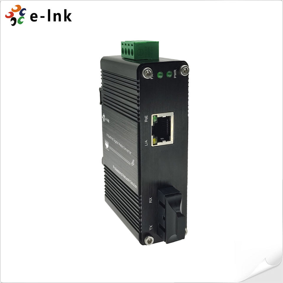 E-link Mini Industrial 100BASE-FX to 10/100BASE-T 30W PoE+ Media Converter LNK-IMC1100P-20
