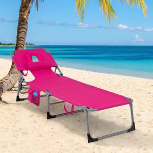 Chaise longue <span class=keywords><strong>de</strong></span> plage pliable avec dossier réglable et <span class=keywords><strong>poche</strong></span> latérale, structure métallique, idéale pour le camping, la piscine et les vacances en bord <span class=keywords><strong>de</strong></span> mer - Product Image 2
