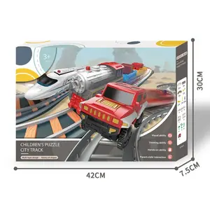 Juegos de tren de carreras de carretera con ranura personalizada, coche de vía férrea industrial con juego de pista eléctrica para niños