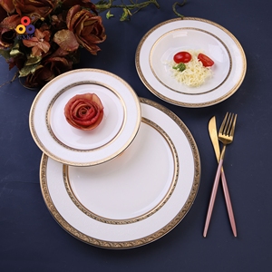 GuangXi SanHuan GXKC 10,5 "Zoll <span class=keywords><strong>Hoetl</strong></span> Porzellan Luxus Neue Technik Doppel farbe Gold Geschirr Set Keramik Küchen teller - Product Image 4
