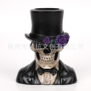 Vase en résine en forme de main avec crâne et rose pour décoration d'intérieur de table d'Halloween - Product Image 4