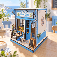Kit de maison de poupée en bois 3D, modèle de café miniature, jouets de construction artisanaux, décoration de bureau, cadeau fait main pour adultes