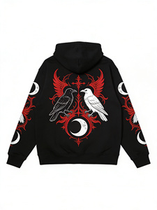 Felpa con Cappuccio Gotica Raven Moon - Felpa Nera Streetwear con Design di Corvo e Luna Crescente, Moda Gotica Mistica - Product Image 1