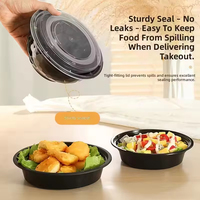 Bols ronds noirs jetables en PP avec couvercles, récipients de stockage pour soupes et aliments, compatibles micro-ondes