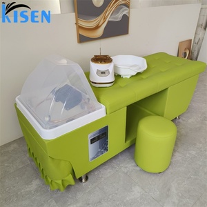 Kisen Wholesale Barber Shop Dedicated Full Lay Salon Hair Washing Chair Shampoo <b>Bed</b> with Water Circulation and Steamer - Product Image 5