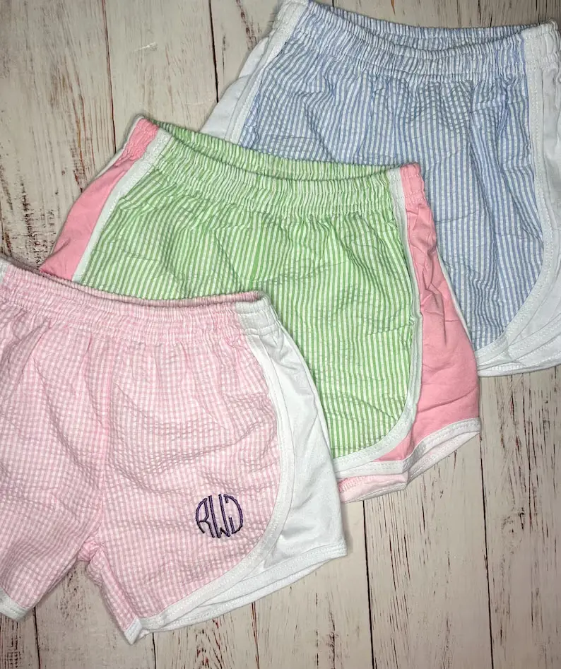 Hardloopshorts Met Monogram Voor Meisjes Met Volledig Gevoerde Baby-En Peuter-Sportshorts Seersucker-Shorts