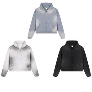 Rainbow Spray Low quantité minimale de commande Sun Faded Châtaigne Encre Gradient Hole Break-edge Boxy Version pour Hommes Vintage Fit Hoodie - Product Image 3