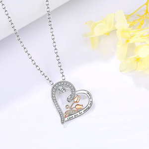 Nuova Collana con Cuore e Rosa '<span class=keywords><strong>Ti</strong></span> <span class=keywords><strong>Amo</strong></span> per Sempre' con Zirconi in Lega di Zinco per Donne e Unisex, Regalo per San Valentino e Feste - Product Image 4