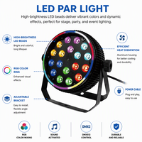 Projecteur LED PAR plat 18*8W RGBW 4-en-1 avec anneau coloré DMX512, contrôle automatique du son, éclairage de scène pour événements religieux, concerts, DJ