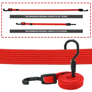 OEM Custom Red 18mm Adjustable Fitness Flat Bungee Cord Strap With Plastic-Coated Metal Hooks