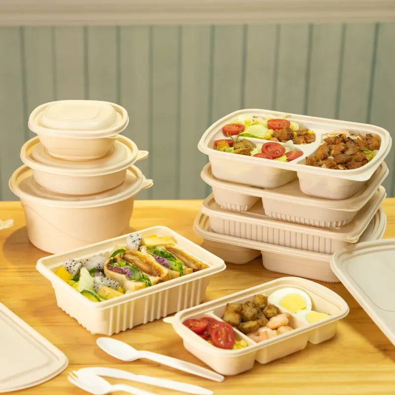 Lokyo Wegwerp Kom Eco-Vriendelijke Maïszetmeel Tafelwaren Fastfood Afhalen Voedselverpakking Lunchbox Container