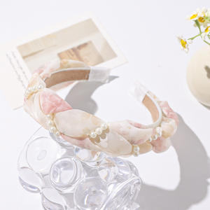 عصابة رأس شبكية مزينة باللؤلؤ على شكل زهور، إكسسوار شعر راقي للنساء - Product Image 4