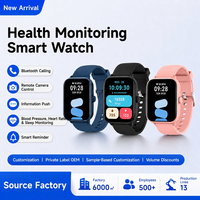 Montre connectée à écran carré, moniteur d'oxygène sanguin, moniteur de fréquence cardiaque, moniteur de sommeil, appels Bluetooth, contrôle de la caméra à distance, équipement de fitness portable