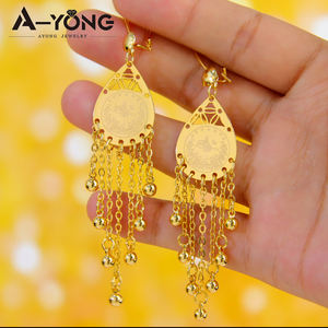 Boucles d'oreilles en or 18 carats de style <span class=keywords><strong>arabe</strong></span> classique, bijoux vintage à pampilles, boucles d'oreilles pour femmes - Product Image 5