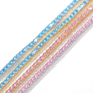 Collana Tennis Hiphop Nuova Moda di Tendenza con Zircone Rosa Splendente Intarsiato in Ottone da 4mm, Collana Gioiello per <span class=keywords><strong>Amanti</strong></span>, Collana Versatile - Product Image 5