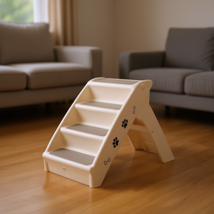 Escalera Plegable para Perros, de Polipropileno Color Crema, 24.4x15.7x19.5 Pulgadas, Muebles para Casas de Mascotas, para Razas Pequeñas, Uso en Interiores - Product Image 2