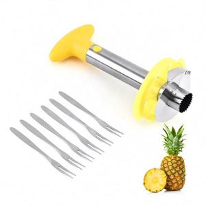 Easy Fruit Kitchen Gadgets Pine Knife Stem Remover Manual Stainless Steel Pine <b>Cutter</b> Slicer with Forks - Product Image 5