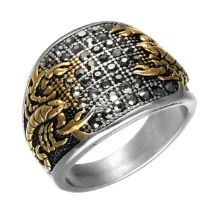 VRIUA RTS Cincin Baja Tahan Karat Pria, Cincin Kalajengking Emas Super Keren Kristal Scorpio Hitam Kristal Punk untuk Pria