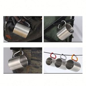 Tasse à café portable en acier inoxydable à double paroi de 220 ml et 300 ml pour la randonnée, le camping et les voyages, avec mousqueton et poignée - Product Image 4