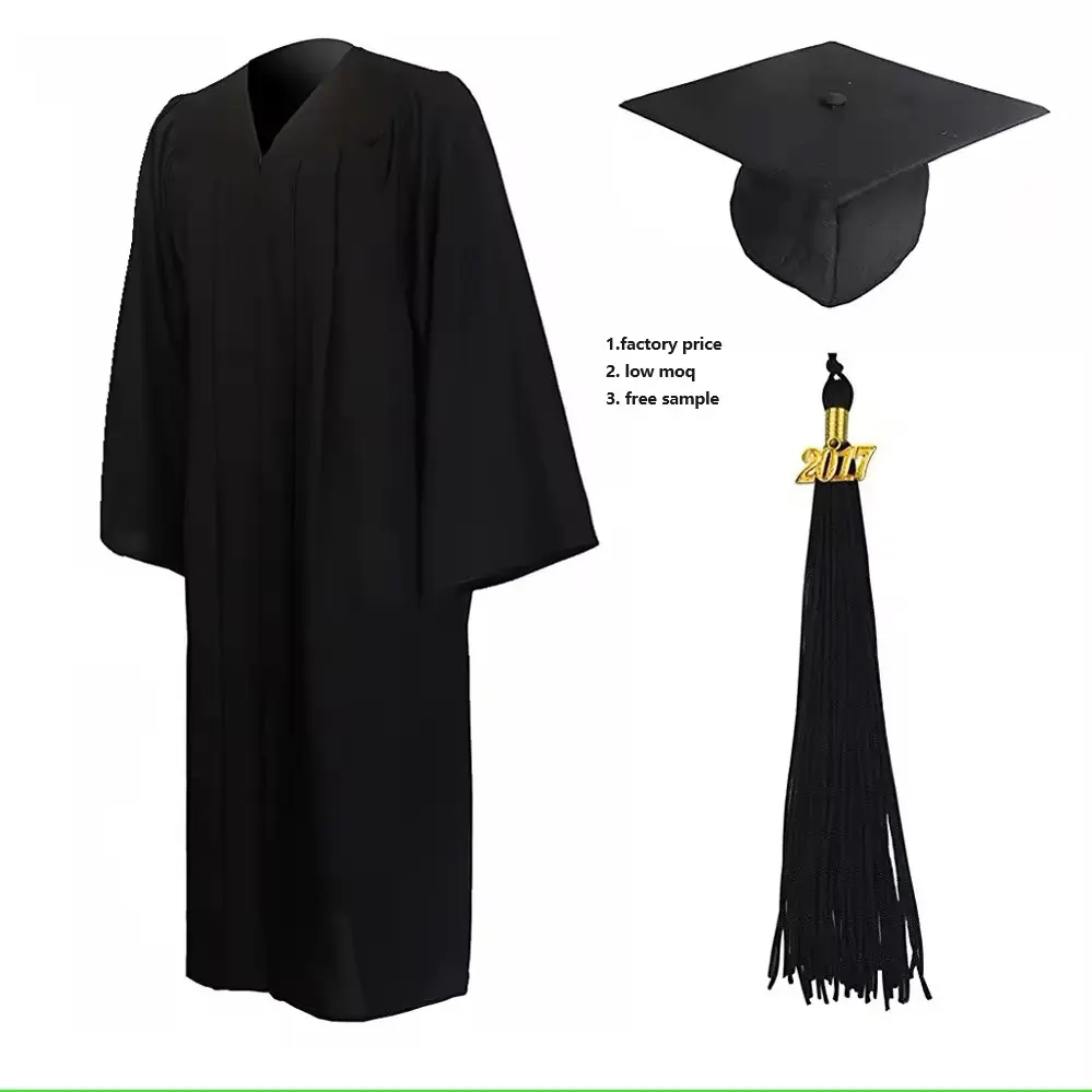 Uniformes de escuela superior de color negro mate personalizados, atuendo de graduación y gorro con borla, para Ceremonia de Universidad