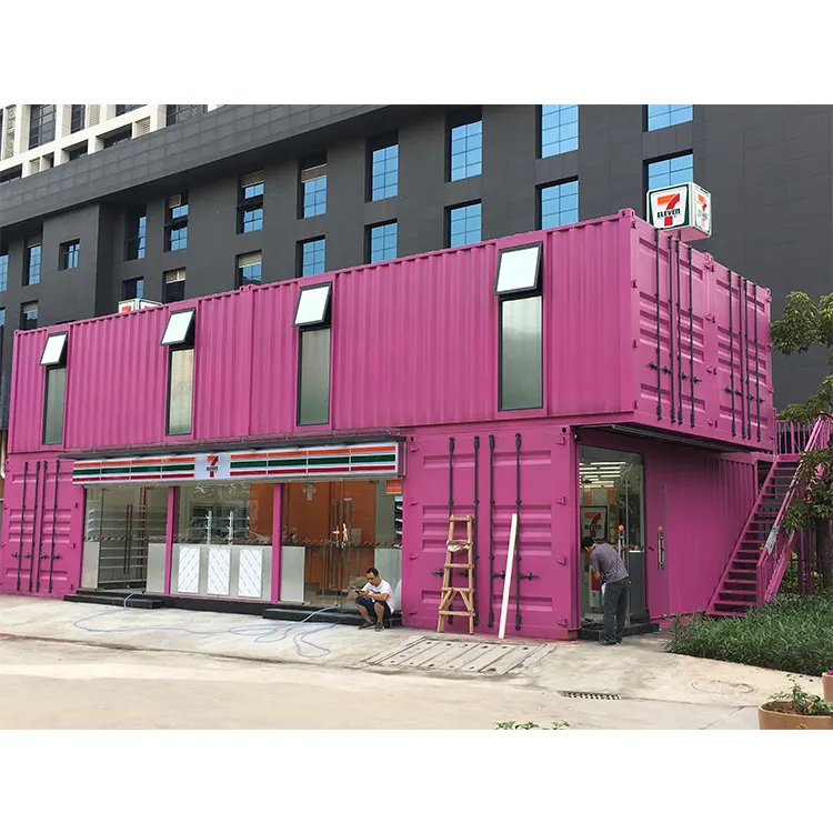 Prefab house made in China welding container shop modified shipping container 40ft 20ft combination 2 floors shop