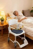 Chaise de transfert réglable 5-en-1, chaise de douche, siège de toilette avec coussin en PU, chaise en aluminium et ceinture de sécurité