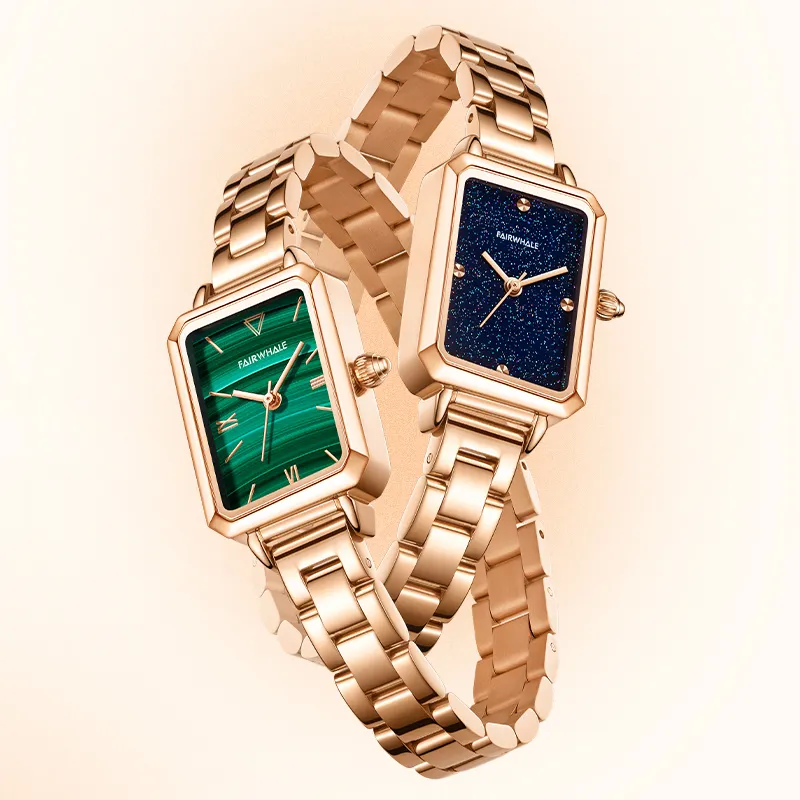 Orologi da donna di marca Set di braccialetti per orologi al quarzo da donna quadrati di moda quadrante verde o blu orologio di lusso in acciaio inossidabile semplice in oro rosa