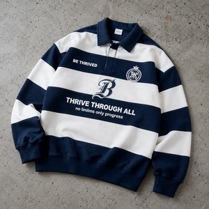 <span class=keywords><strong>Felpa</strong></span> <span class=keywords><strong>Polo</strong></span> Rugby a Righe <span class=keywords><strong>Blu</strong></span> Navy Personalizzata, Oversize, in Cotone Pesante, Ricamata, Stile Varsity, Streetwear, Manica Lunga - Product Image 1