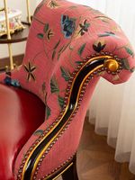 Fauteuil en bois massif de style français vintage avec dossier rembourré en cuir pour chambre à coucher ou dressing