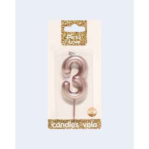 Party Love <b>Candles</b> Number 3 <b>Rose</b> <b>Gold</b> 6cm Birthday Cake Decor - Product Image 3