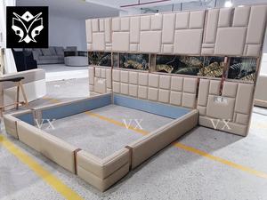 Italiaanse Luxe Slaapkamer Set Meubilair High-<span class=keywords><strong>End</strong></span> Verlengde Hoofdeinde Tweepersoonsbed Gestoffeerd Lederen Master Kingsize 1.8M <span class=keywords><strong>Bed</strong></span> - Product Image 3